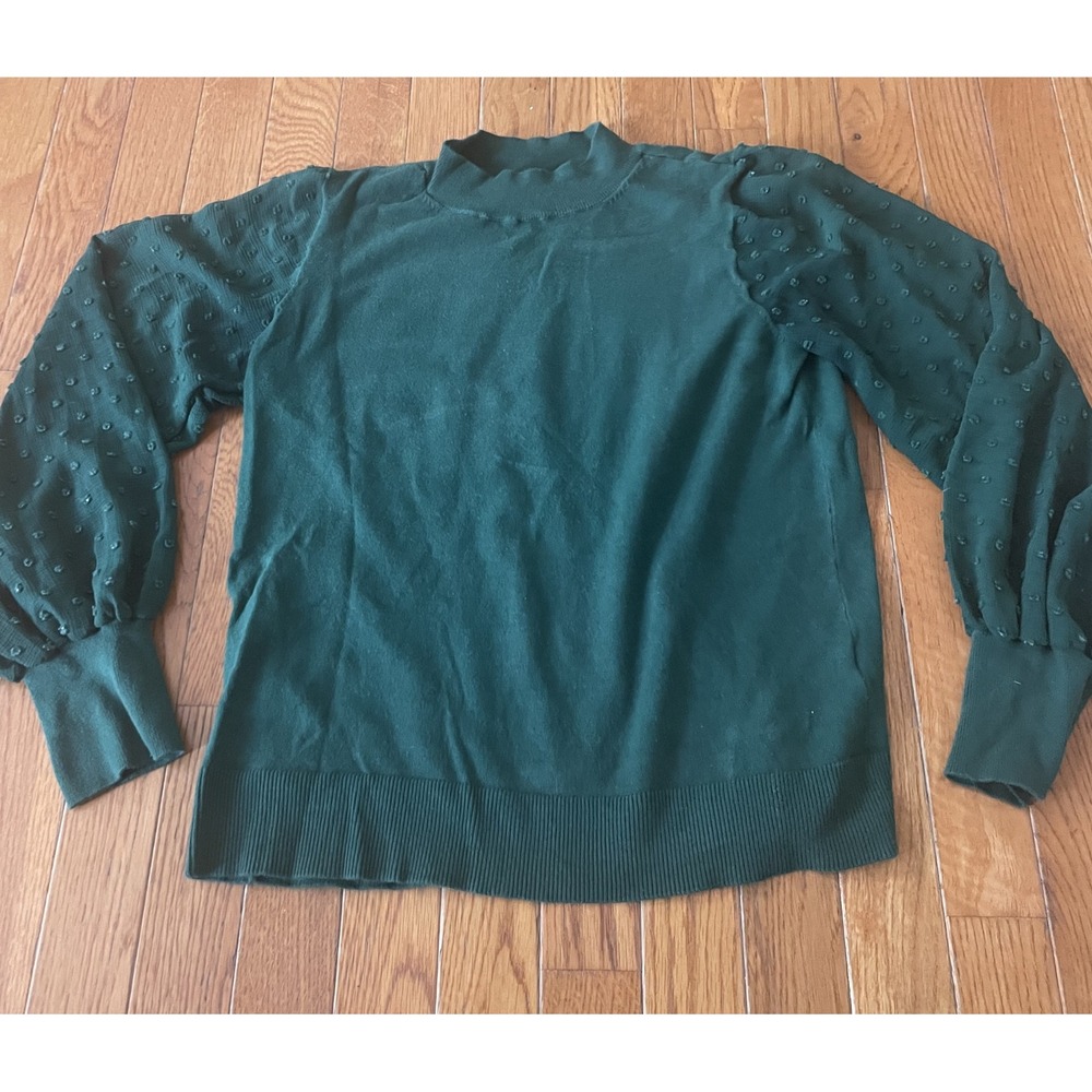 Cece Sweater Womens Size Small Green Nylon Sleeve Detail High‎ neck Sweater